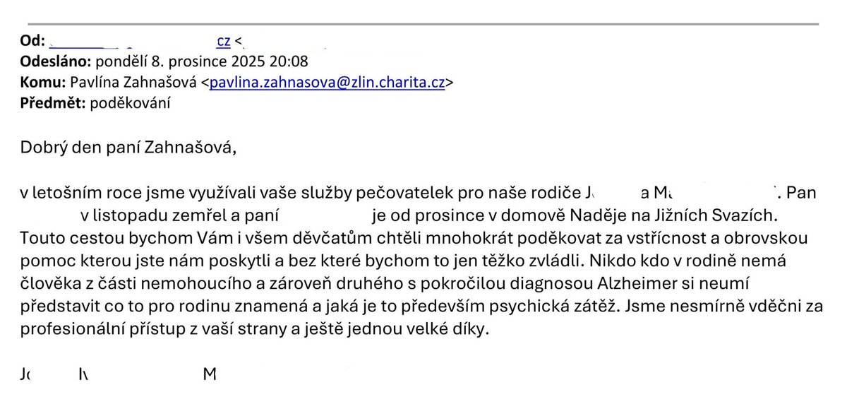 "Jsme nesmírně vděčni za profesionální přístup," poděkovala rodina za péči o rodiče "Jsme nesmírně vděčni za profesionální přístup," poděkovala rodina za péči o rodiče