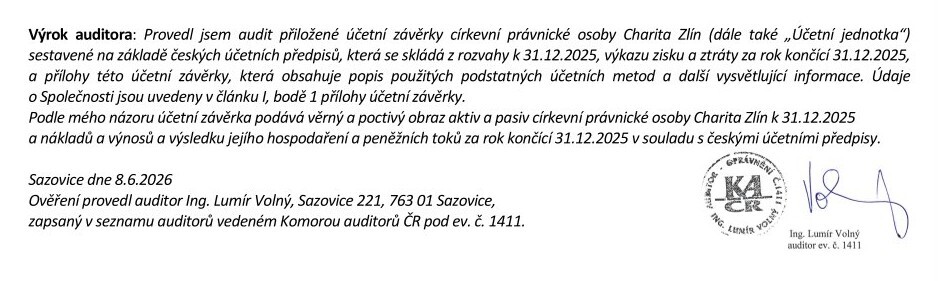 Finanční zpráva, Charita Zlín v roce 2025 Finanční zpráva, Charita Zlín v roce 2025